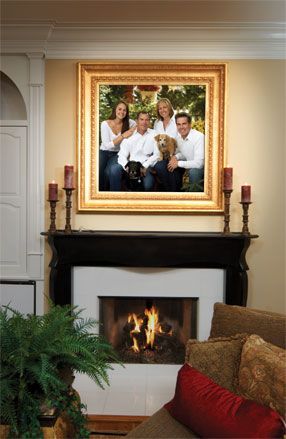 Displaying  Portraiture In Your Home And Office    Families today are choosing to preserve their heritage and commemorate their lifestyles in photographic portraits that serve as decorative focal points in their homes and offices. When portraiture is a primary design element, it makes the decor of any location you choose more personalized and cheerful, or even more dramatic. Family Photo Above Fireplace, Portrait In Living Room, Nostalgic House, Photographic Portraits, Large Family Photos, Office Chic, Family Frames, Focal Points, Chic Office