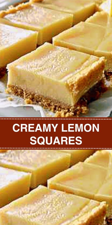 Looking for a zesty dessert to impress your guests? Try our creamy lemon squares recipe! With a buttery graham cracker crust and a tangy lemon filling, these squares are perfect for any occasion. Get the recipe now and treat yourself to a burst of citrusy goodness! Lemon Squares Easy, Creamy Lemon Squares, Lemon Squares Recipe, Sweet Hawaiian Crockpot Chicken Recipe, Cake Homemade, Lemon Squares, Square Recipes, Shortbread Crust, Lemon Bars