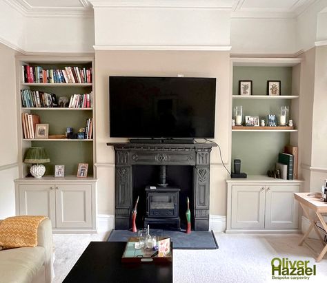 Alcove Units — Oliver Hazael Bespoke Carpentry Victorian Shelving, Dado Rail Living Room, Alcove Decor, Large Victorian House, Alcove Storage Living Room, Alcove Bookshelves, Bespoke Carpentry, Alcove Ideas Living Room, Alcove Units