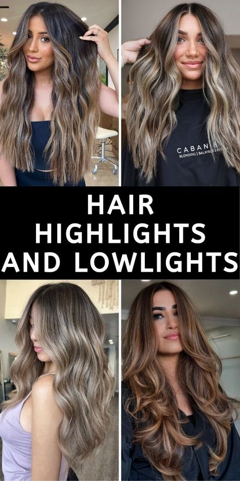 Lowlight Highlight Brown, Dark Brown Hair Chunky Highlights, Brown Hair Colors With Lowlights, Spring Hair Highlights, Honey Brown Balayage, Straight Hair Looks, Best Hairstyles For Round Faces, Hair With Highlights And Lowlights, Brown Hair With Lowlights