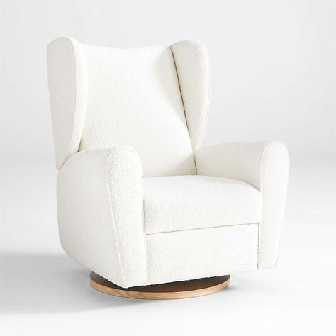 Seesaw Cream Boucle Power Recliner Chair | Crate and Barrel Nursery Rocking Chair Glider, Baby Glider, Nursery Recliner, Baby Rocking Chair, Modern Crib, Glider And Ottoman, Rocking Chair Nursery, Power Recliner Chair, Space Style