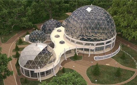 Dome Greenhouse, Geodesic Dome Homes, Dome Building, Dome Structure, Facade Panel, Dome Home, Casas The Sims 4, Dome House, Geodesic Dome