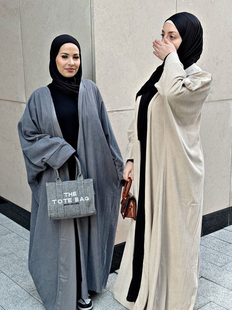 Corduroy Butterfly Kimono Abaya - Diff Colours - AbayaTopia Open Abaya Outfit Casual, Abaya Winter Outfit, Veiled Style, Abaya Fashion Modern, Everyday Abaya, Abaya Coat, Batwing Abaya, Winter Abaya, Denim Abaya