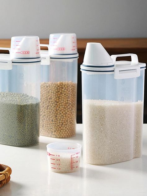 1pc Clear Food Storage Box With Measuring Cup | SHEIN USA Clear Plastic Storage Containers, Cereal Storage, Kitchen Storage Boxes, Dry Food Storage, Airtight Storage, Pet Food Storage, Grain Storage, Food Storage Container Set, Plastic Container Storage