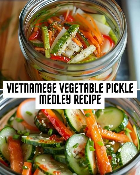 Chef zouheir | Just whipped up a batch of these vibrant Vietnamese Vegetable Pickle Medley. Perfect for adding a zesty crunch to any meal!… | Instagram Mixed Vegetable Pickles, Vietnamese Pickled Jalapeno, Phillipino Recipes, Vietnamese Pickles, Vietnamese Pickled Radish And Carrots, Vietnamese Pickled Vegetables, Vietnamese Vegetable Pickle Medley, Vegetable Pickle, Food Work