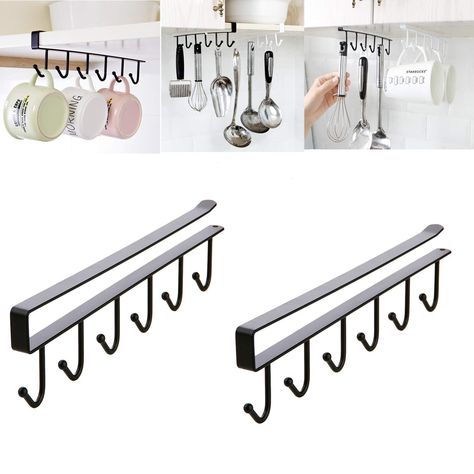 Mug Holder,Coffee Cup Holder,Kitchen Utensil Storage Hook,Cabinet Storage Hook,Wall Mounted Home Storage Hooks for Pots,Pans,Spoons,Spatulas,and Cooking Accessories and Other Kitchen Hardware-2 Pcs Small House Organization, Kitchen Utensil Storage, Coffee Cup Holder, Messy Kitchen, Utensil Storage, Mug Holder, Pantry Shelf, Quality Cabinets, Storage Hooks