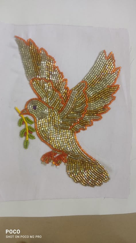 Birds Aari Work Designs, Hand Embroidery Birds Design, Aari Work Zardosi Design, Chamki Work Designs Aari Blouse, All Beads Aari Work Design, Birds Embroidery Designs On Blouse, Aari Work Project Design, Aari Design Pattern, Beads Work Embroidery Design