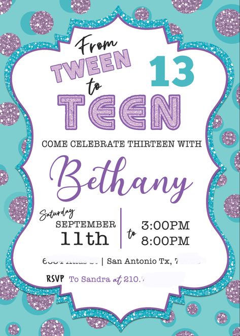 13th Birthday Invitations Zazzle, 13th Birthday Party Invitations For Girl, 13 Birthday Invitation Ideas, 13th Birthday Invitations Girl, 13th Birthday Party Ideas For Teens, Zootopia Anime, Bday Plans, Diy Invitation Card, 13th Birthday Party