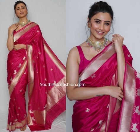 Pink Banarasi Silk Saree, Saree Catalogue, Daisy Shah, Engagement Saree, Saree Hairstyles, Wedding Glam, Indian Sari Dress, Indian Bride Outfits, Wedding Saree Collection