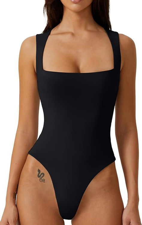 This square neck bodysuit is an essential style for your everyday. Features an butty soft and highly stretchy fabric that perfectly wraps around the body without feeling tight. The double-layer fabric preventing any transparency issues. Designed in our figure sculpting, smooth stretchy fabric. Provides an elevated level of comfort and support comparable to shapewear. Tops Amazon, Figure Sculpting, Basic Bodysuit, Flare Jumpsuit, Square Neck Bodysuit, Sleeveless Bodysuit, Women's Shapewear, Square Necklines, Womens Bodysuit