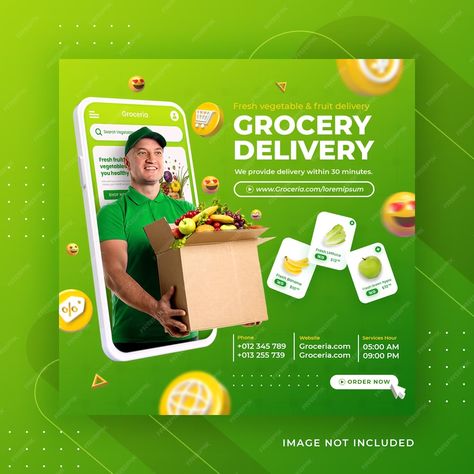 Delivery Ads Creative, Delivery Ads, Fruit Grocery, Social Media Campaign Design, For Instagram Post, Grocery Ads, Vegetable And Fruit, Creative Advertising Design, Creative Concept