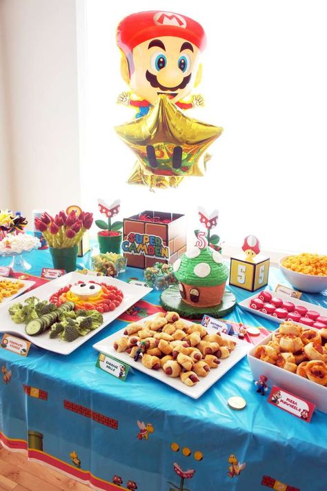 Super Mario Bros Party Ideas, Mario Bros Birthday Party, Super Mario Bros Birthday, Mario Kart Party, Mario Bros Birthday Party Ideas, Nintendo Party, Super Mario Bros Birthday Party, Super Mario Bros Party, Birthday Party Table Decorations