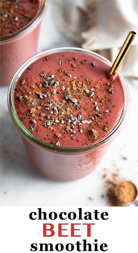 Beet smoothie made with beets, greek yogurt, cashew butter, cacao, and honey. Loaded with antioxidants, vitamins, and minerals making a healthy smoothie recipe. - Eat the Gains Beets Smoothie Recipes, Iced Milk, 1500 Calorie Diet, Vegetable Smoothie, Beet Smoothie, Nutribullet Recipes, Protein Smoothie Recipes, Healthy Muffin Recipes, Protein Shake Recipes