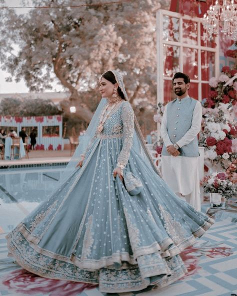 Indian Wedding Outfits Blue, Blue Shaadi Dress, Blue Walima Dress Pakistani, Nikkah Dress Blue, Royal Blue Nikkah Dress, Light Blue Bridal Dress, Light Blue Nikkah Dress, Blue Walima Dress, Blue Nikkah Dress