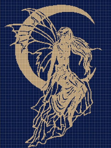 Fairytale Silhouette, Night Fairy, Fairy Night, Counted Cross Stitch Patterns Free, Night Pattern, Intarsia Knitting, Fairy Silhouette, Cross Stitch Fairy, Digital Computer