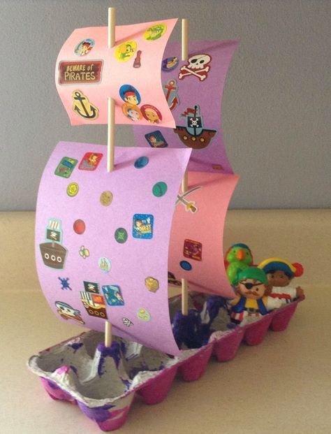 Pirate Crafts, Recycled Crafts Kids, Boat Crafts, Transportation Crafts, Egg Carton Crafts, Toddler Arts And Crafts, Tablet Weaving, Kindergarten Crafts, Safari Party