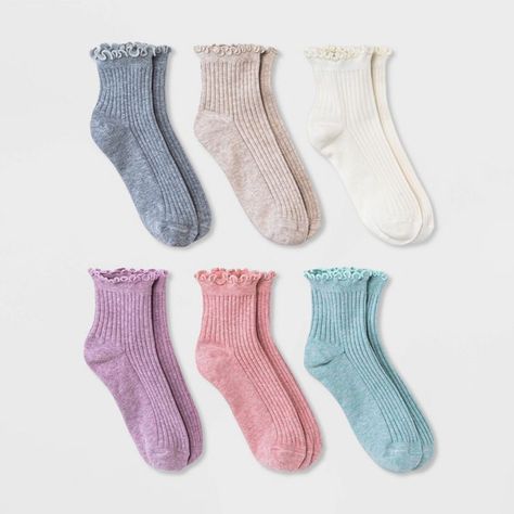 Women's 6pk Lettuce Edge Ankle Socks - A New Day™ 4-10 | Target Pretty Socks, Frilly Socks, Sock Game, Sweater Trends, Sock Packs, Jean Accessories, Cute Socks, Designer Socks, Socks And Hosiery