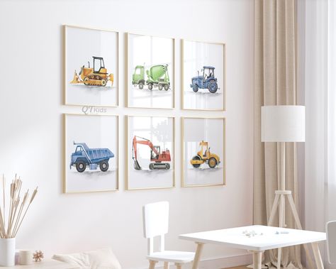 Vehicle Nursery, Construction Truck Nursery, Boy Room Wall Art, Transportation Nursery, Construction Nursery, Truck Wall Art, Truck Nursery, Art Construction, Art Transportation