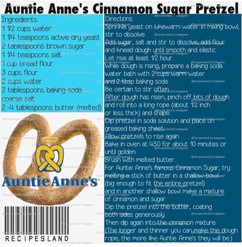 Auntie Anne's Cinnamon Sugar Pretzels Almond Pretzel Recipe, Cinnamon Sugar Pretzels Recipe, Auntie Annes Pretzels, Auntie Anne, Cinnamon Pretzels, Cinnamon Sugar Pretzels, Pretzel Recipe, Soft Pretzel Recipe, Auntie Annes