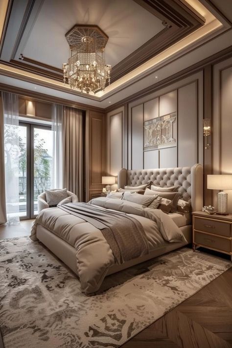 Luxury Flats Apartment Interior Design, Dream Bedroom Luxury, Bedroom Ideas Luxury, Bedroom Interior Design Modern, Luxe Bedroom, Modern Luxury Bedroom, Bedroom Decorations, Luxury Bedroom Design, Bloxburg Ideas