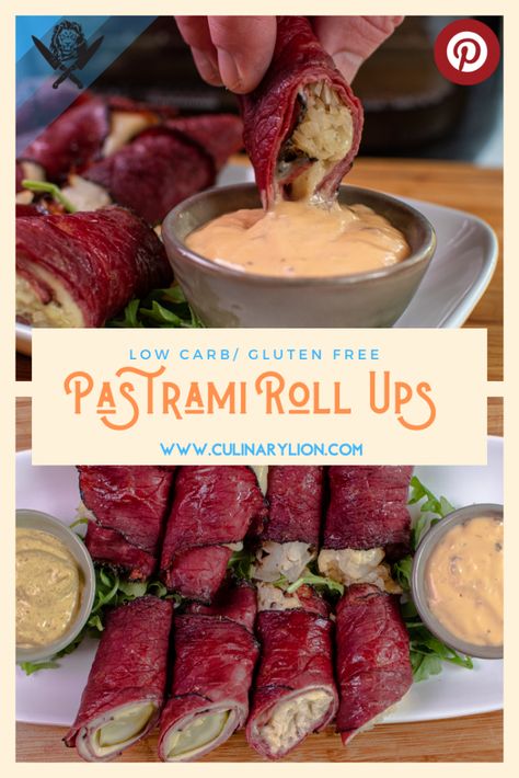 Pastrami Roll Ups - Culinary Lion Deli Meat Roll Ups Low Carb, Pastrami Recipe Dinners, Recipes Using Pastrami, Pastrami Roll Ups, Recipes With Pastrami, Pastrami Ideas, Pastrami Appetizer, Keto Pastrami, Pastrami Recipe Ideas