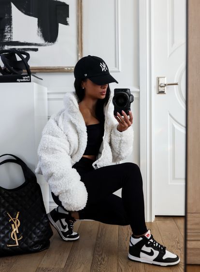 miamiamine on LTK Airforce 1 Outfit Women, Dunk High Outfit, Basketball Game Outfit Women, Panda Outfit, Dunk Outfit, Basketball Game Outfit, January Outfits, Dunks Outfit, Yankees Cap