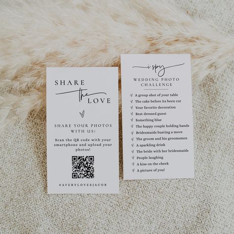 Share the Love Wedding QR Code Card, Wedding Photo Card, QR Code Wedding Card, I Spy Wedding Photo Game, Printable Capture the Love - EJ21 I Spy Photo Wedding, Wedding Photo Game, Spy Wedding, Wedding Qr Code, Photo Wedding Card, Qr Code Wedding, Photo Games, Card Wedding, I Spy