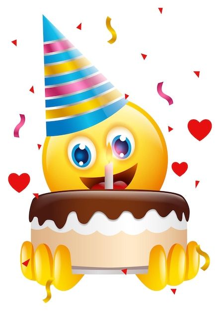 Cake Emoji, Party Emoji, Emoji Happy, Emoticon Faces, Cartoon Mascot, Emoji Pictures, Happy Cartoon, Birthday Message, Happy Birthday Messages