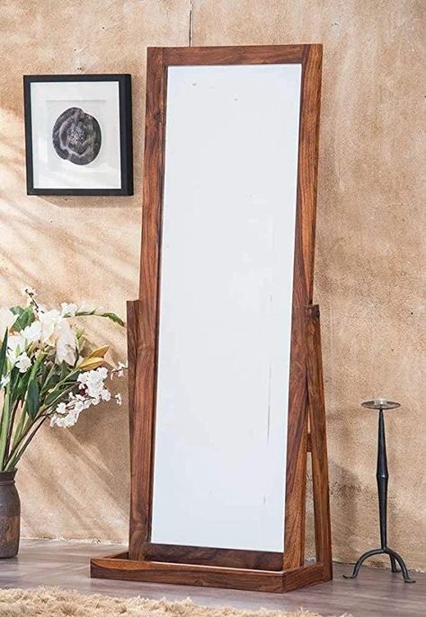 Mirror With Plants, Diy Standing Mirror, January Projects, Mirror With Stand, Mirror Full Length, Mirror For Living Room, Woodworking Jigsaw, Long Mirror, Particle Wood