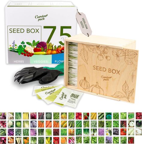 Grow Your Own Seed Box by Garden Pack - 75 Varieties of Flower, Herb, Vegetable Seeds - Gardening Gifts for Women and Men Gloves With Claws, Gardening Gift Set, Seed Starter Kit, Herb Plants, Vegetable Plants, Seed Box, Types Of Herbs, Gardening Gifts, Seed Collection