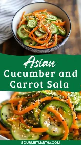 Looking for a light, refreshing, and healthy side dish? This Asian Cucumber and Carrot Salad is packed with crisp veggies and tangy flavors that will awaken your taste buds. It's the perfect combination of crunchy, sweet, and savory – an irresistible addition to any meal! Ready to cook? Click for the recipe #AsianSalad #HealthyRecipes #CucumberSalad #CarrotSalad #EasySideDish #SaladIdeas #HealthyEating #FreshFlavors #QuickRecipes #VegetarianDelight Asian Carrot Salad, Sweet Cucumber Salad, Namasu Recipe, Cucmber Salad, Thai Side Dishes, Asian Cucumber Salad Recipe, Cucumber Carrot Salad, Cooked Cucumber, Asian Side Dishes