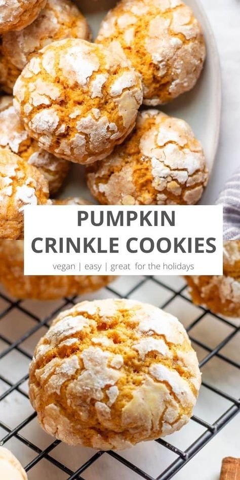 Pumpkin Cookies Vegan, Pumpkin Crinkle Cookies, Best Pumpkin Cookies, Healthy Vegan Cookies, Vegan Pumpkin Cookies, Canned Pumpkin Recipes, Pumpkin Puree Recipes, Vegan Pumpkin Recipes, Fall Vegan Recipes