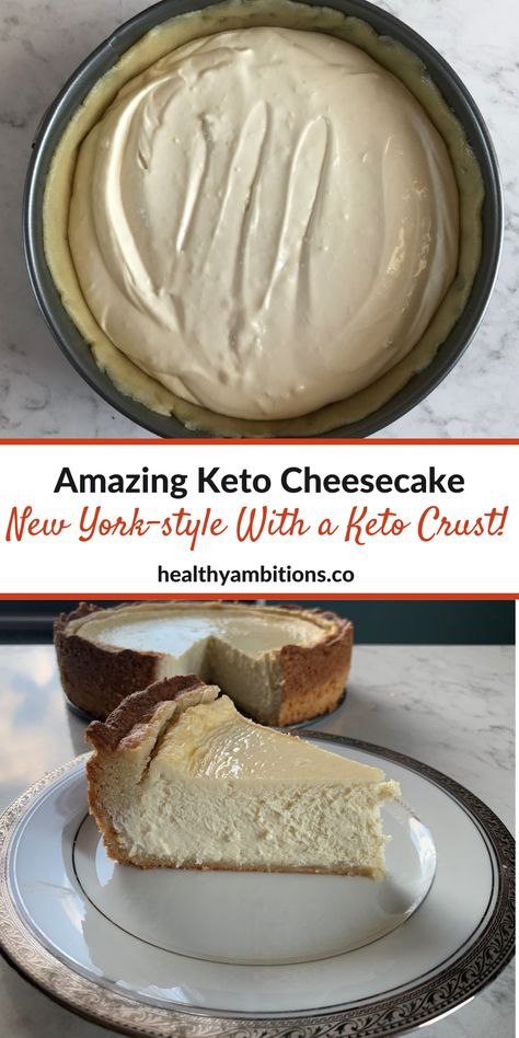 With the best Keto crust imagineable, this New York-style cheesecake is low-carb and flavorful. Keto Crust, Basic Cheesecake Recipe, Low Sugar Dinners, Diet Desserts Recipes, Low Carb Cheesecake, Losing 40 Pounds, Low Carb Low Sugar, Best Low Carb Recipes, Guilt Free Dessert