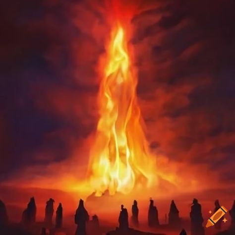 The pillar of fire that led the israelites in the wilderness on Craiyon Israelites In The Wilderness, Pillar Of Fire, Mount Sinai, Unique Images, Fire Heart, The Wilderness, Good Friday, Unique Image, Passover