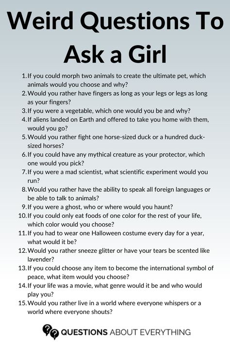 weird questions to ask a girl Quirky Questions To Ask, Talking Topics, Interesting Questions To Ask, Weird Questions To Ask, Questions For Girls, Convo Starters, Weird Questions, Partner Activities, Funny Questions To Ask