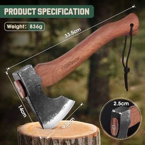 Freelander 13.5'' Hatchet,Camping Axes and Chopping Hatchet with Walnut Handle,Hand Forged Carbon Steel Bushcraft Axe with Sheath for Outdoor Camping Wood Camping Hatchet, Camping Survival, Wood Texture, Leather Sheath, Axes, Bushcraft, Hand Forged, Wooden Handles, Outdoor Camping