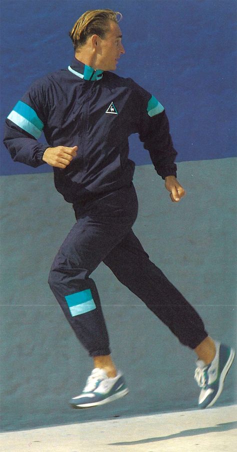 1990 - Enter the timeline >> http://www.lecoqsportif.com/survetement/uk-en #tracksuit #retro #apparel Retro Nike Tracksuit, Sportswear Portfolio, 90s Tracksuit Outfit, 90s Sporty Fashion, 90s Workout Clothes, 80s Sports Fashion, Tracksuit Aesthetic, Sport Wear Mens, 80s Workout Outfit