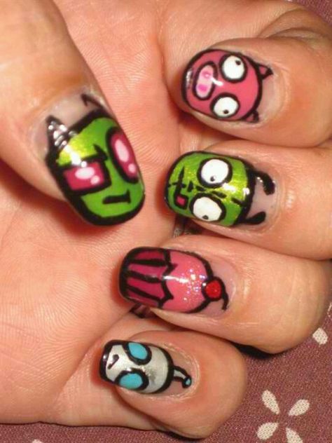 Invader zim Invader Zim Nails, Designs Nail, Kawaii Nails, Invader Zim, I Love Nails, Nail Art Galleries, Funky Nails, Cute Nail Designs, Cool Nail Designs