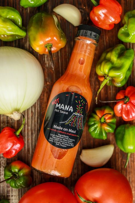 Hot Mana Hot Sauce Giveaway. One lucky reader can win 1 bottle of hot sauce! Made in Maui, this locally crafted hot sauce will bring the heat to your food! Shito Sauce, Sauce Photography, Spices Packaging, Salsa Sauce, Spice Mix Recipes, Food Advertising, Chilli Sauce, Sauce Tomate, Bring The Heat