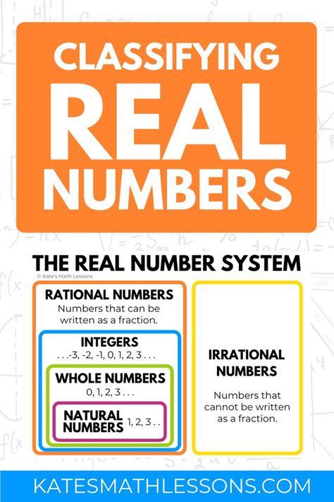 Classifying Real Numbers - The Real Number System free math lesson Whole Numbers Definition, Natural Numbers Math Activities, Rational Numbers Anchor Chart, Ordering Rational Numbers, Teaching Rational Numbers, Rational Numbers Activities, Rational And Irrational Numbers, Subtracting Integers Rules, Adding Rational Numbers