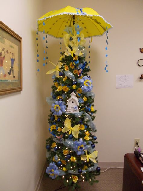 April Tree: April Showers......brings May flowers  2013 Michigan Christmas, Christmas Tree Decorated, Yellow Umbrella, Holiday Tree Decorations, Spring Tree, Holiday Christmas Tree, Easter Tree, Spring Holidays, Spring Easter Decor