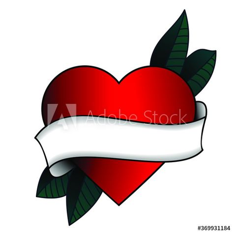 Heart with empty ribbon. Traditional tattoo of heart with ribbon isolated on white background, Old school vector image. #AD , #Traditional, #tattoo, #heart, #Heart, #empty Tattoo Of Heart, Traditional Tattoo Heart, Heart With Ribbon, School Vector, Tattoo Heart, Backgrounds Phone, Heart Tattoo, Traditional Tattoo, Old School