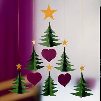 Tree Mobile, Diwali Craft, Christmas Tree Crafts, Easy Christmas Crafts, Paper Christmas, Easy Christmas Diy, Diy Christmas Cards, Tree Crafts, Printable Christmas