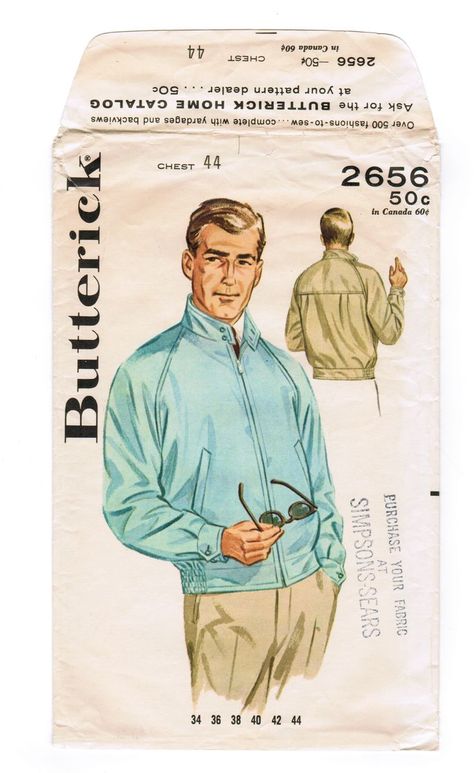 Men's Jacket Butterick Sewing Pattern 2656 Mens Sport Jacket, Raglan Sleeve Jacket, Mens Sewing Patterns, Mens Fashion Illustration, Classic Golf, Golf Jacket, Golf Jackets, Butterick Pattern, Sport Jacket