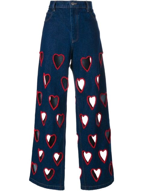 robin on Twitter: "heart cut out jeans by ashish🥰… " Look Disco, Flared Denim Jeans, Cut Out Jeans, Jeans Flared, Flared Denim, Flare Denim Jeans, Outfit Jeans, Paint Painting, Embroidered Denim