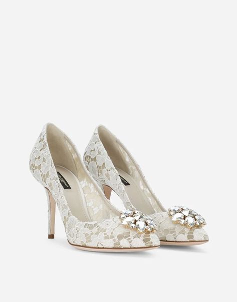 Pump in Taormina lace with crystals Patterned Packaging, Crystal Pumps, Rainbow Laces, Bridal Pumps, Lace Pumps, Embellished Shoes, Bling Shoes, Vintage Heels, White Pumps