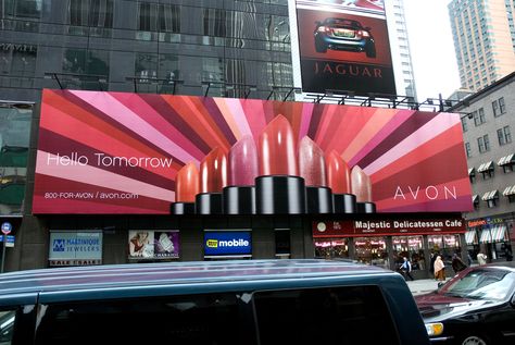 Avon billboard in New York. "Hello tomorrow" Hello Tomorrow, Cosmetics Ads, Makeup Ads, Design Makeup, Graphisches Design, Billboard Design, Graphic Design Tips, Creative Ads, Makeup Brands