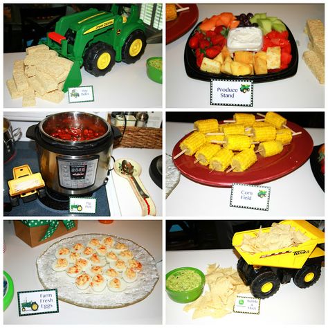 Beckham's 3rd Birthday: Tractors - Midwestern Mama Farm Equipment Birthday Party, Tractor Birthday Food Ideas, Tractor Party Food Ideas, Tractor Birthday Party Food Ideas, Tractor Theme Birthday Party Food, Tractor Party Food, Tractor Party Ideas, Farm Party Food Ideas, Farm Themed Birthday Party Food