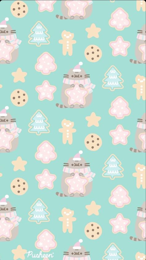 Cat Iphone Wallpaper, Pusheen Christmas, Pastel Winter, Pusheen The Cat, Pusheen Cute, Iphone Wallpaper Winter, Wallpaper Winter, Cat Iphone, Xmas Wallpaper