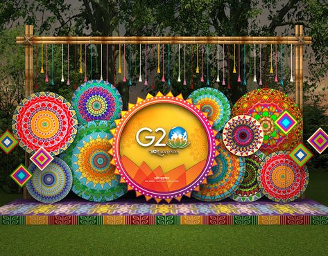 G20 Ahmedabad pattern installation :: Behance Diwali Event Decor, Boishakh Decoration, Diwali Installation, Art Installation Ideas, Event Installation, Festival Backdrop, Diwali Design, Gate Decoration, Corporate Event Design